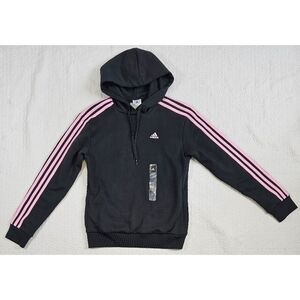 NWT Adidas Black and Pink 3-Stripes Hoodie